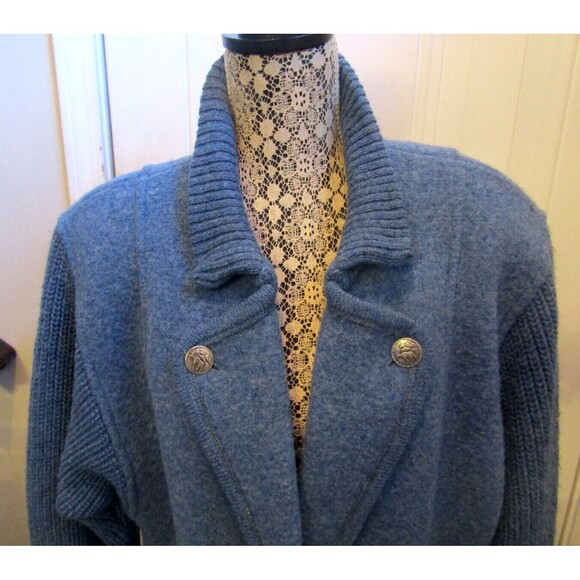 Vintage Geiger Austria Wool Coat Blue Lined Knit Sleeves Womens Sz 38 US M/L - Picture 3 of 11